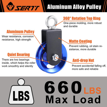 SERTT [1 Pack] Cable Pulley Wheel for Home Gym Pulley System, Upgraded 90mm Aluminium Alloy Gym Pulley for Maximum 660LBS Load