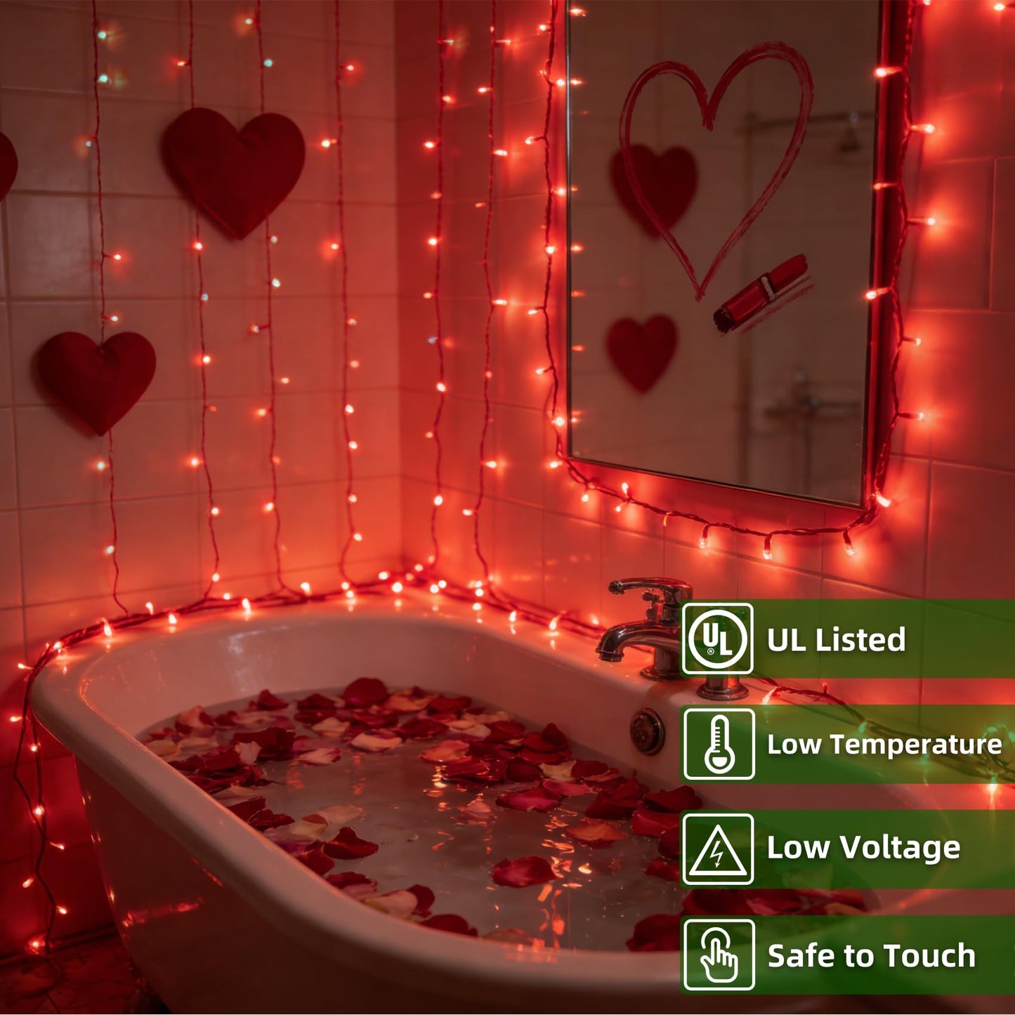 QUHUATU 300LED Valentine Lights, 75ft Indoor Outdoor Valentines Day Decorations with 12 Modes, Red Christmastree Lights with Timer Dimmable Connectable for Fence Garden Xmas Wedding Party Decor Red