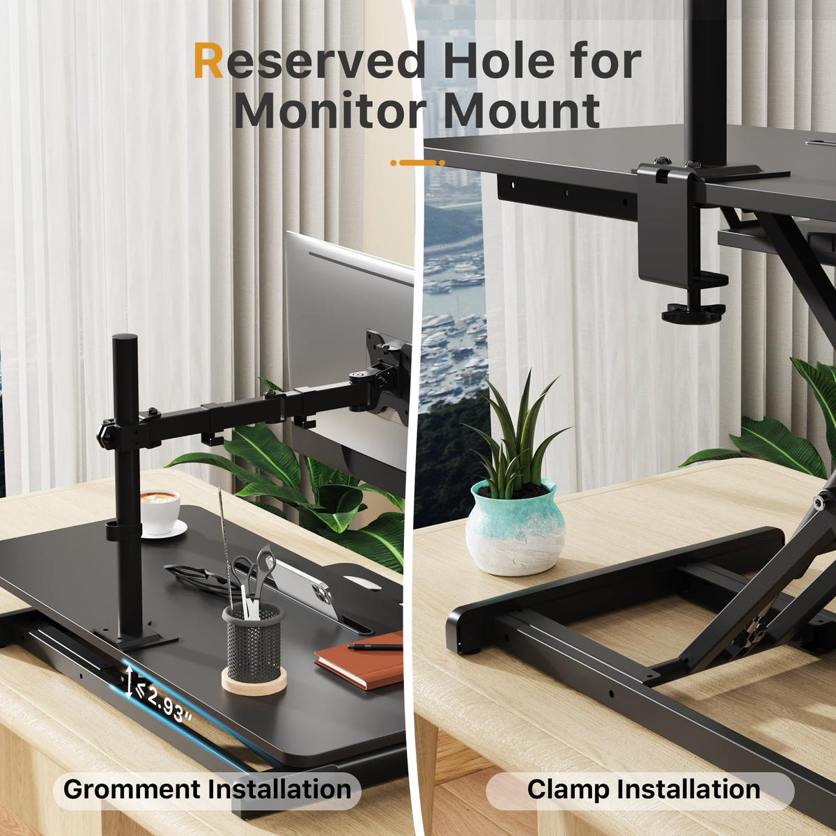 JOY worker Standing Desk Converter, 35" Wide Height Adjustable Sit Stand Up Desk Riser with Keyboard Tray, Desktop Workstation Riser for Home Office Computer Laptop, Particle Board, Black