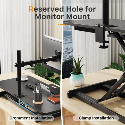 JOY worker Standing Desk Converter, 35" Wide Height Adjustable Sit Stand Up Desk Riser with Keyboard Tray, Desktop Workstation Riser for Home Office Computer Laptop, Particle Board, Black