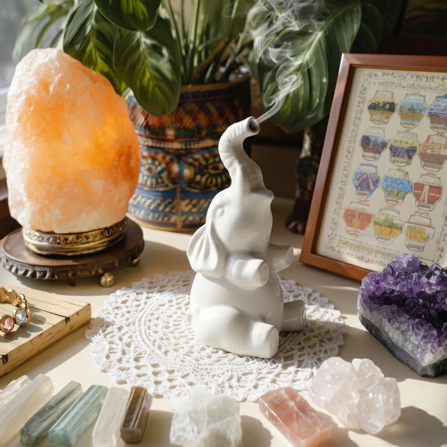 Potiera Small Cute Elephant Incense Holder, Handmade Ceramic Palo Santo and Cone Incense Burner for Meditation Home Decor, Mother's Day Elephant Gifts for Women, Christmas Birthday Gift for Mom Dad