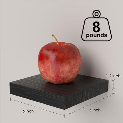 PopiShelves Small Floating Shelves for Wall - 6 Inch Mini Square Black Shelves for Bedroom, Living Room, Bathroom, Kitchen, Office Decor Set of 3