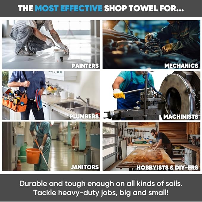 Black Microfiber Shop Towels | MWipes Reusable Shop Rags | 50 Rags in a Box |