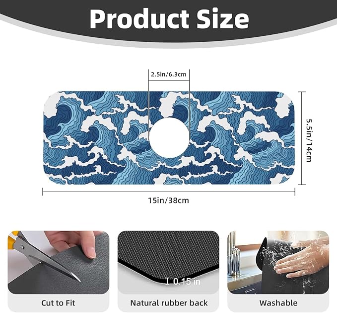 The Great Wave Off Kanagawa Japanese Blue White Kitchen Sink Splash Guard