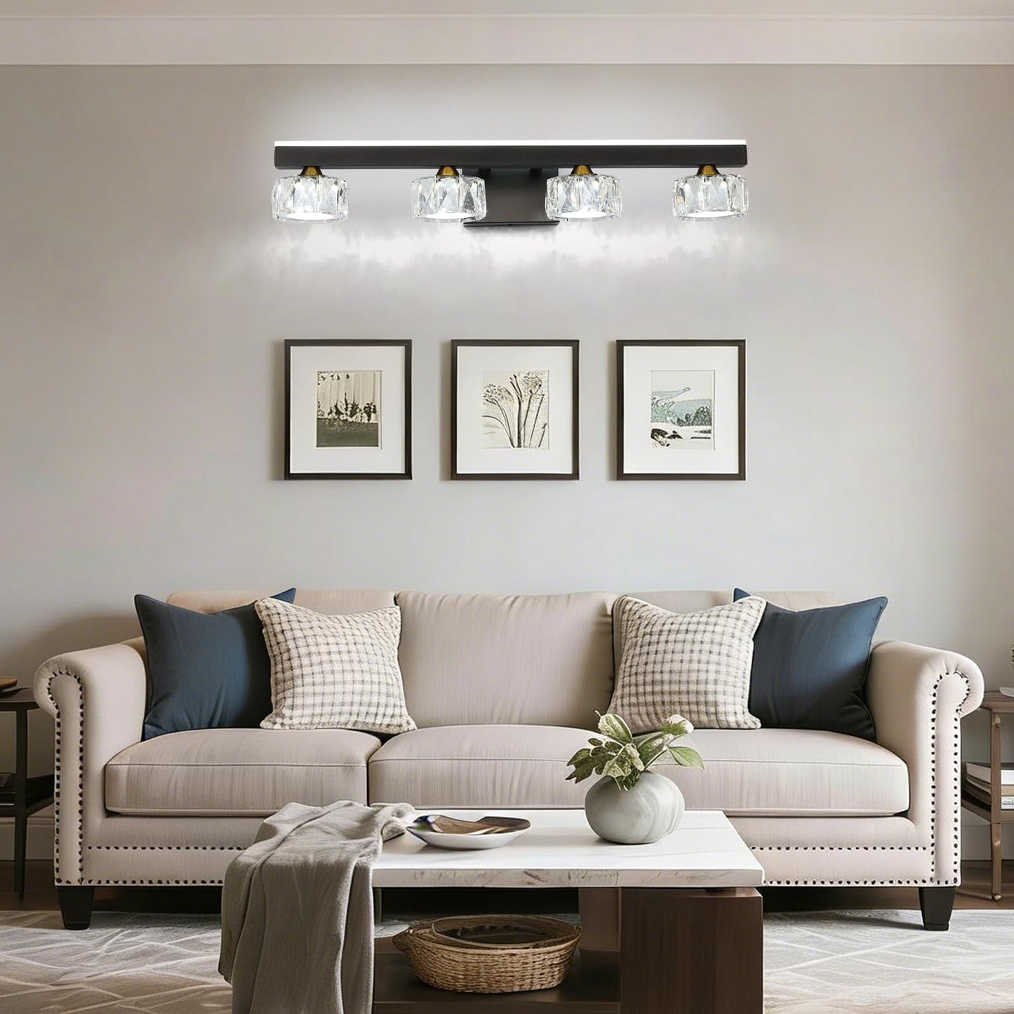 BrkNit Black Crystal Bathroom Vanity Light Fixtures Over Mirror for Bathroom Lighting (4 Lights)
