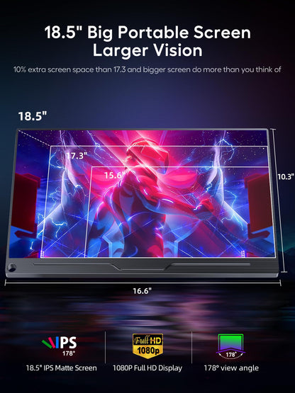 UPERFECT Portable Monitor 18.5 Inch 120Hz, Portable Gaming Monitor 1080p FHD 100% sRGB Matte Screen, IPS HDR FreeSync Speaker HDMI USB C Monitor, VESA & Smart Cover