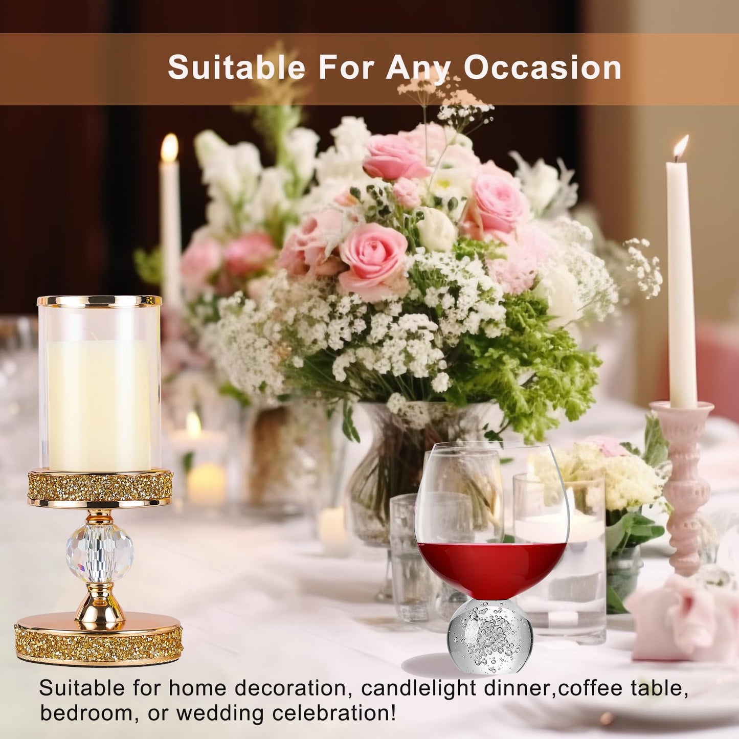 Hurricane Candle Holders for Pillar Candle, Pillar Candle Holder, Crystal Candlesticks Holder for Dining Coffee Table, Wedding,Events,Parties, Home Decor YL031SD