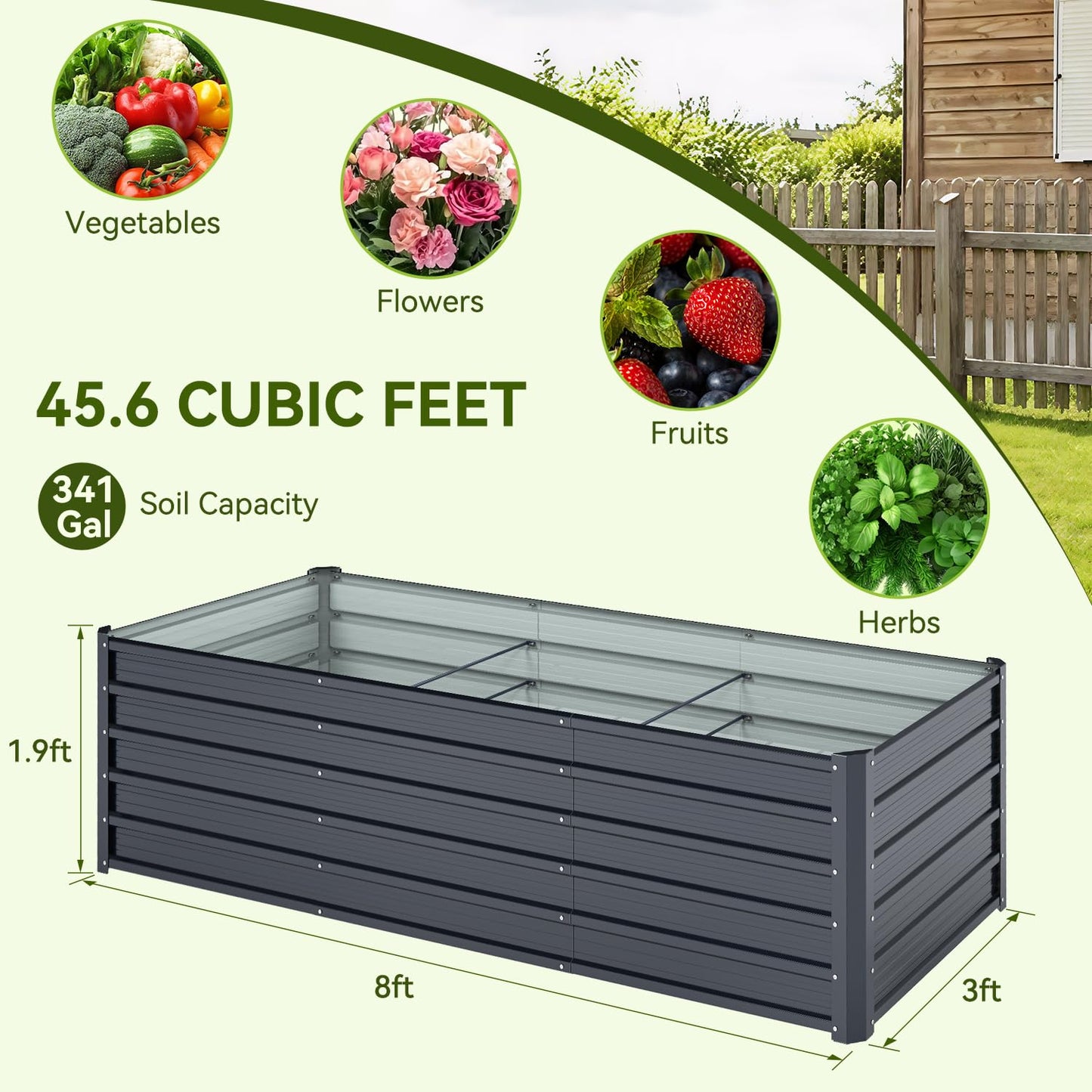 Ohuhu 8x3x1.9 FT Metal Raised Garden Bed Outdoor, Reinforced Deep Root Galvanized Steel Rustproof Planter Box, 100% Non-Toxic, 341 Gal Heavy Duty Tall Raised Beds for Growing Vegetables Flowers Herbs