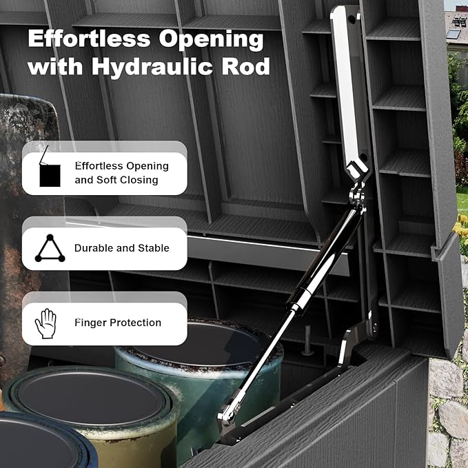 280 Gallon Resin Deck Box, Lockable Weatherproof Outdoor Storage Box for Furniture, Garden Tools and Tools Storage, Waterproof Outside Storage Boxes - Black
