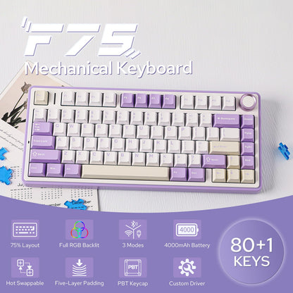 EPOMAKER x Aula F75 Gasket Mechanical Keyboard, 75% Wireless Hot Swappable Gaming Keyboard with Five-Layer Padding&Knob, Bluetooth/2.4GHz/USB-C, RGB (Light Blue, LEOBOG Reaper Switch)