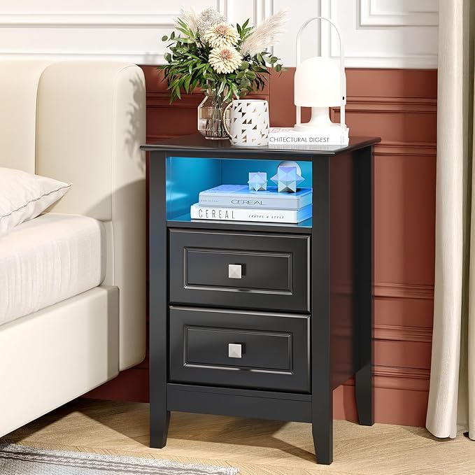 Bonnlo Black Nightstand Set of 2