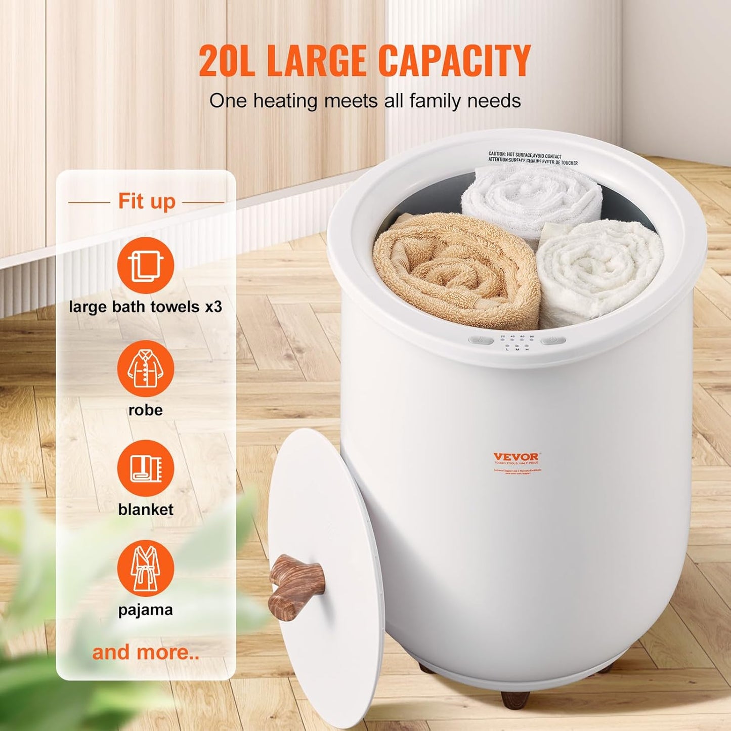 VEVOR Towel Warmers for Bathroom, Towel Warmer Bucket Auto Shut Off for Spa Fits up to 3 Oversized Towels, Blankets, Clothes, Bathrobes, PJ's and More