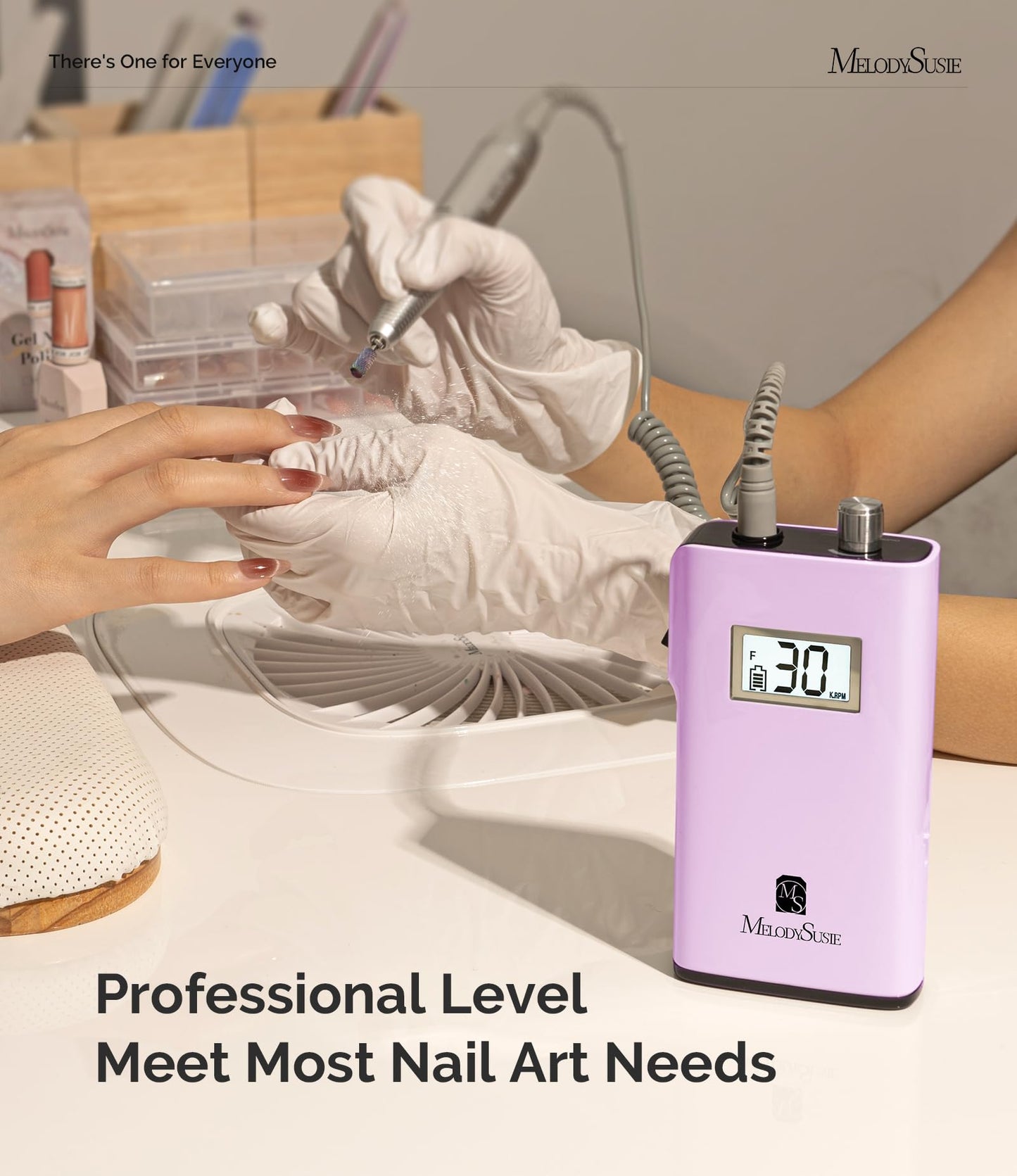 MelodySusie Professional Rechargeable 30000 RPM Nail Drill,SC320H Portable Electric E File Scamander, Acrylic Gel Grinder Tools with 6 Bits and Sanding Bands for Manicure Pedicure Carve Polish(Black)