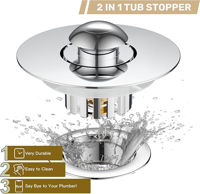 Kitchen Sink Drain Strainer 3 in 1, 304 Stainless Steel Pop Up Sink Stopper
