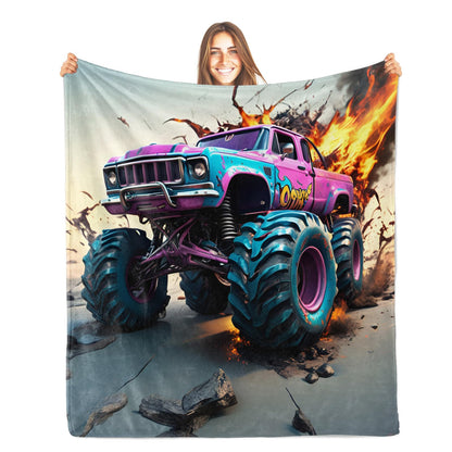 PAOABIU Monster Truck Blankets, Graffiti Car Throw Blanket for Couch Bed Sofa, Boys Blankets and Throws - Super Soft Cozy Plush Flannel Blanket Gifts & Decor, 66x90