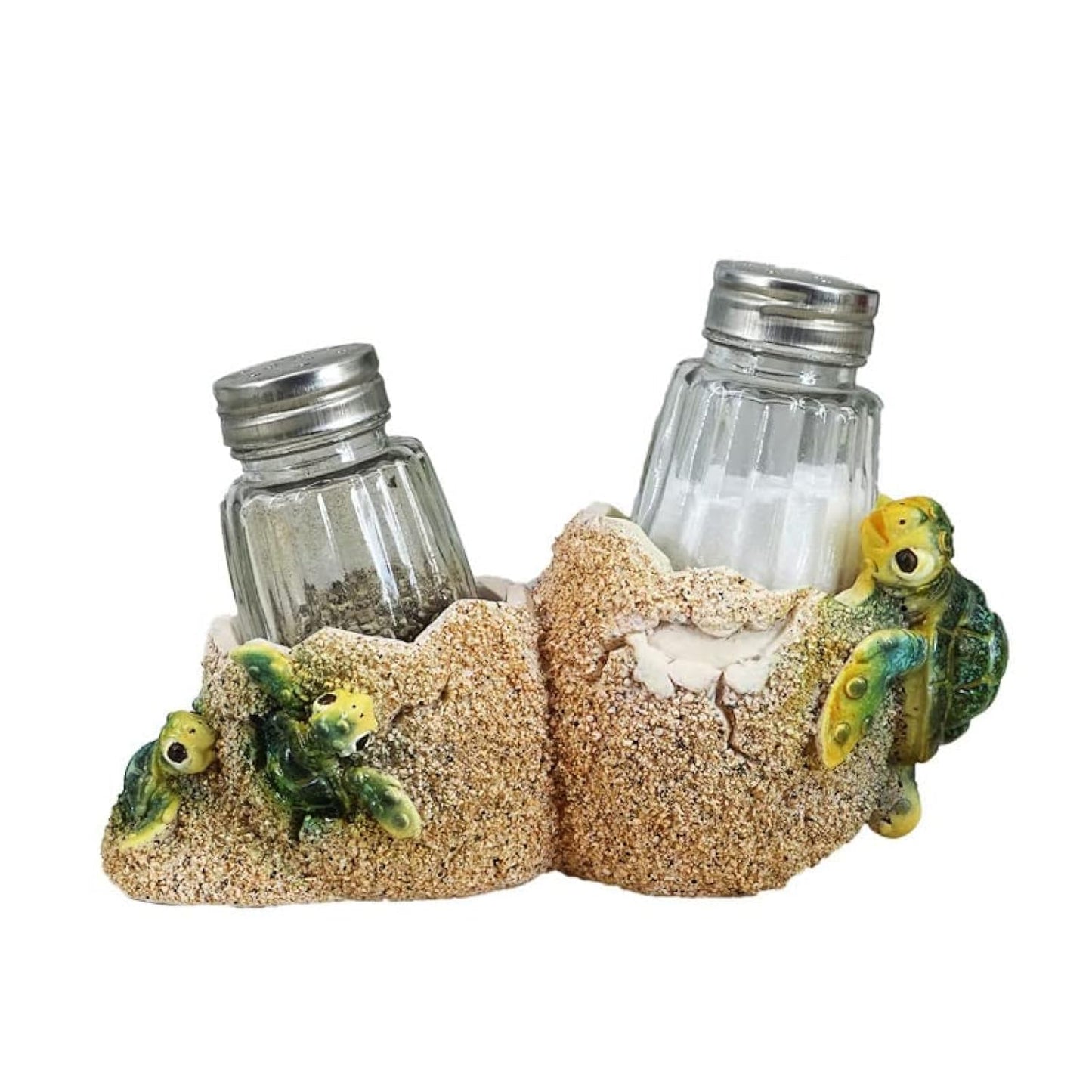 6-inch Turtle Salt & Pepper Shakers Set - Decorative Resin Sea Turtle Holder with Glass Shakers, Blue Ocean Theme Table Decor Gift