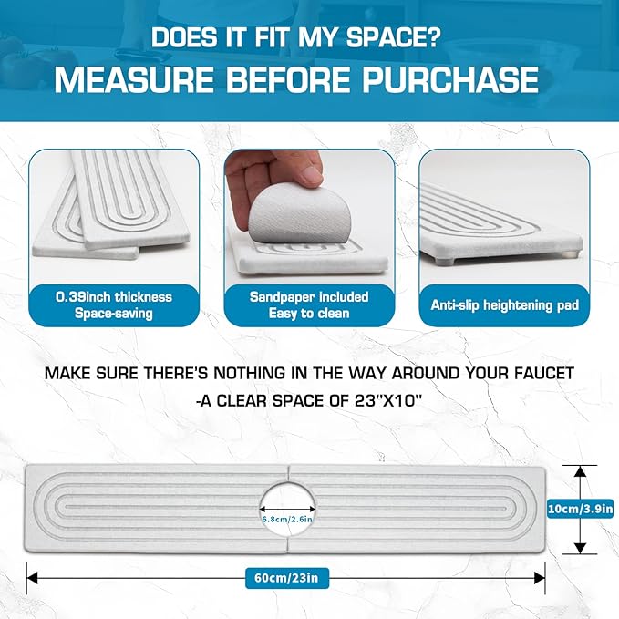 White 23.6" Rectangle Diatomite Stone Faucet Mat