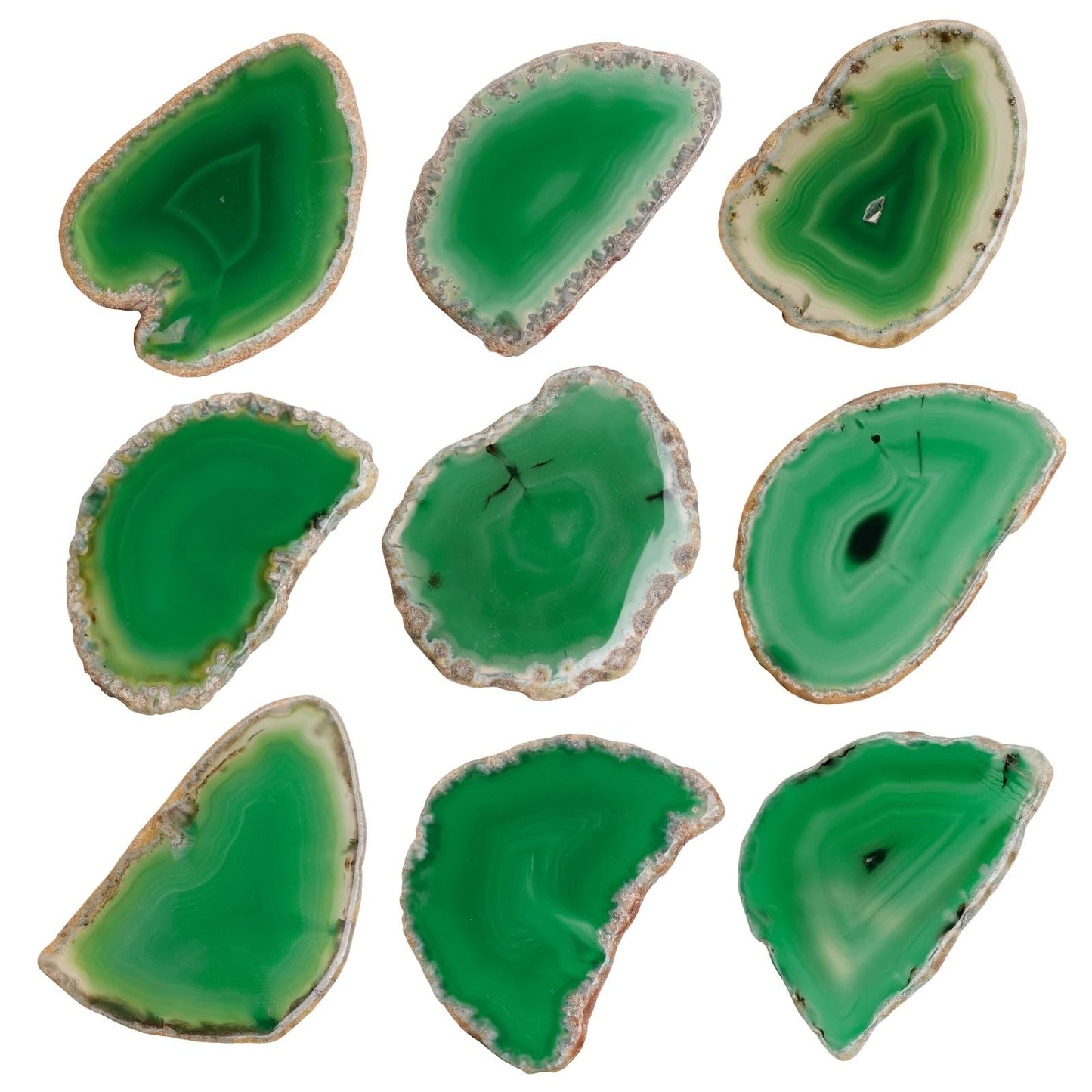 dssmboom Set of 10 Natural Agate Slices Stone for Home Decoration Place Cards, Irregular Geode Agate Stone for Jewelry Making, Green