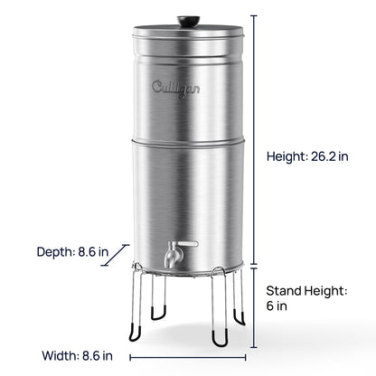 Culligan MaxClear 2.25 Gallon Gravity Water Filter System, Polished Stainless-Steel Countertop Water Filter NSF/ANSI Certified to Reduce Microplastics, Lead & Total PFAS, with 1 Ceramic Filter