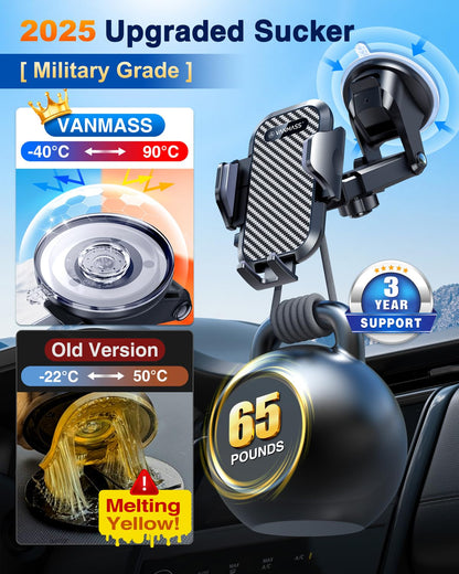 VANMASS 2025 BEST Car Phone Holder [Upgraded Suction & Clip]Rotatable Universal Mobile Phone Mount Dashboard Windscreen Vent Cradle Van Automobile Accessories for iPhone 16 Pro Max 15 14 13 12 Samsung