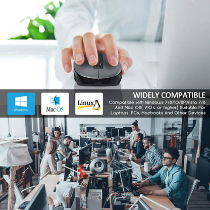 WisFox 2.4G Wireless Mouse for Laptop, Ergonomic Computer Mouse with USB Receiver and 3 Adjustable Levels, 6 Button Wireless Mice for Windows Mac PC Notebook (Grey)