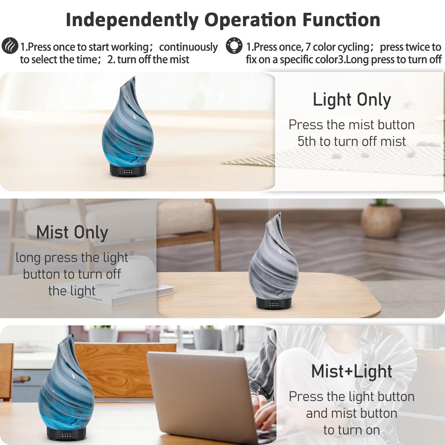 Essential Oil Diffuser 120ML Glass Ultrasonic Aromatherapy Oil Diffuser-Aroma Humidifier Glass Diffuser,7 Color Changing Light Waterless Auto-Off-Ultra-Quiet for Sleeping Yoga Home Office and Spa