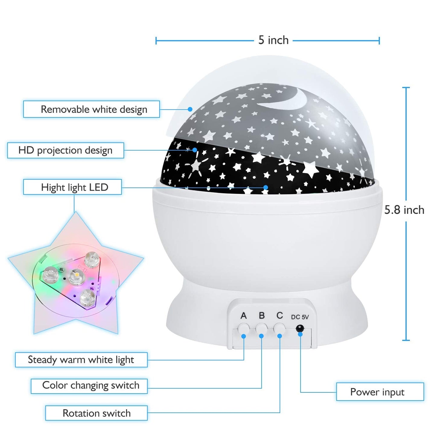 Night Light for Kids, Kids Night Light Nebula 360 Degree Rotation - 4 LED Bulbs 12 Light Color Star Projector Changing with USB Cable, Romantic Gifts for Men Women Children