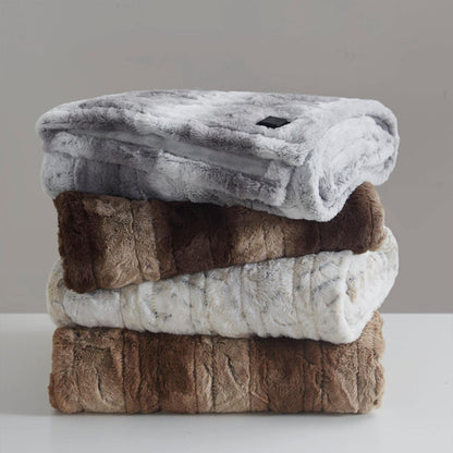 Beautyrest Zuri Reversible Faux Fur to Mink Electric Blanket, Auto Shut Off, Virtually Zero EMF, Multi Heat Setting, UL Certified, Machine Washable, Natural Marble Throw 50x70