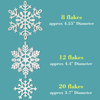 Whaline 40Pcs White Glitter Snowflake Winter Snowflake Ornaments Christmas Hanging Decorations with 197 Inches Silver Rope for Wedding Birthday Home Xmas Tree Window Door Accessories