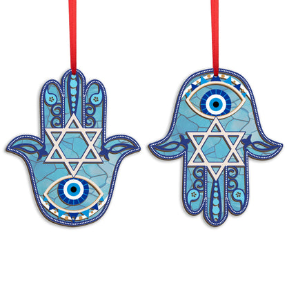 FLAGWIX Christmas Hanukkah Gifts for Women Men - Double-Layered Christmas Ornament for Tree Decorations - Hamsa Hand Suncatcher Decor, Housewarming Gift Ideas, Spiritual Gifts for Family Friends