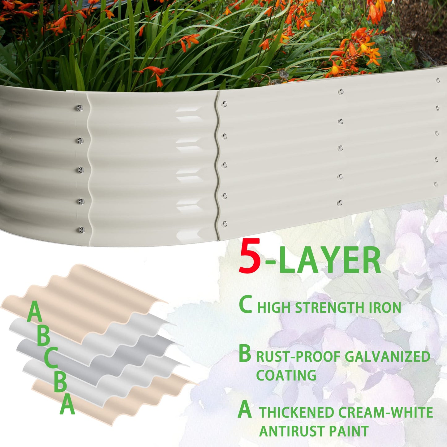 Sundale Outdoor 2 Pack Galvanized Raised Garden Bed Kit, 6x2.7x1ft Planter Raised Garden Boxes Outdoor with Anti-Rust Paint, Oval Metal Planter Box for Vegetables Flower（Beige）