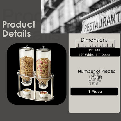 Steelite Creations Cereal Dispenser, Double Canister, Stainless Steel, Commercial Restaurants Buffet Use, Food Storage and Dispensing Container, Dispensing Dry Foods Cereal, Candy, Snacks, (2) 3 Gal