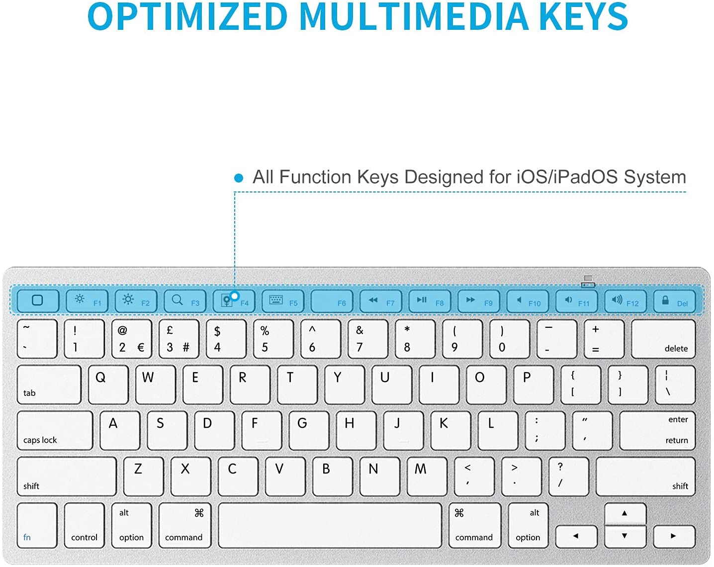 OMOTON Bluetooth Wireless Keyboard for iOS Compatible with iPad Pro/Air/Mini, iPhone and More, UK QWERTY Keyboard Layout, Silver
