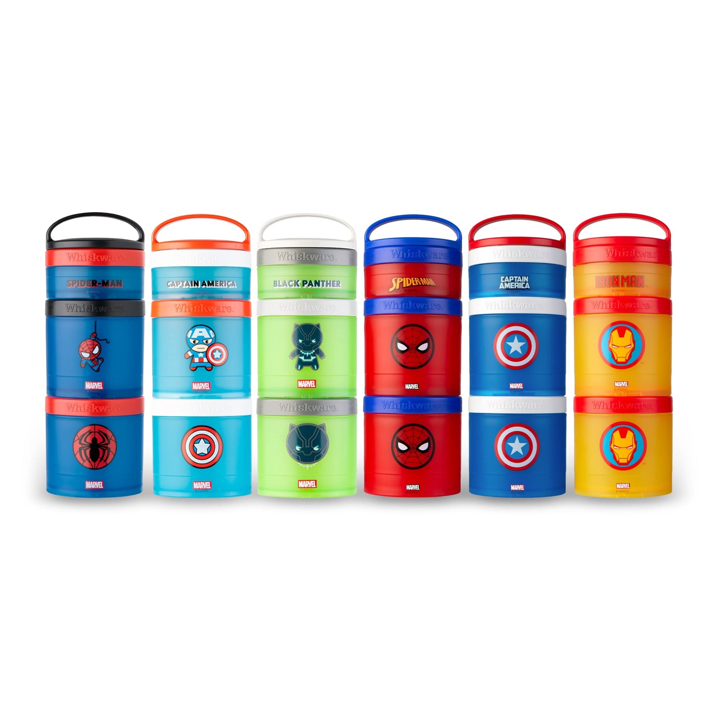 Whiskware Marvel Stackable Snack Containers for Babies, Kids, and Toddlers, 3 Stackable Snack Cups for School or Travel, Formula Friendly, Cupholder Friendly, Spider-Man