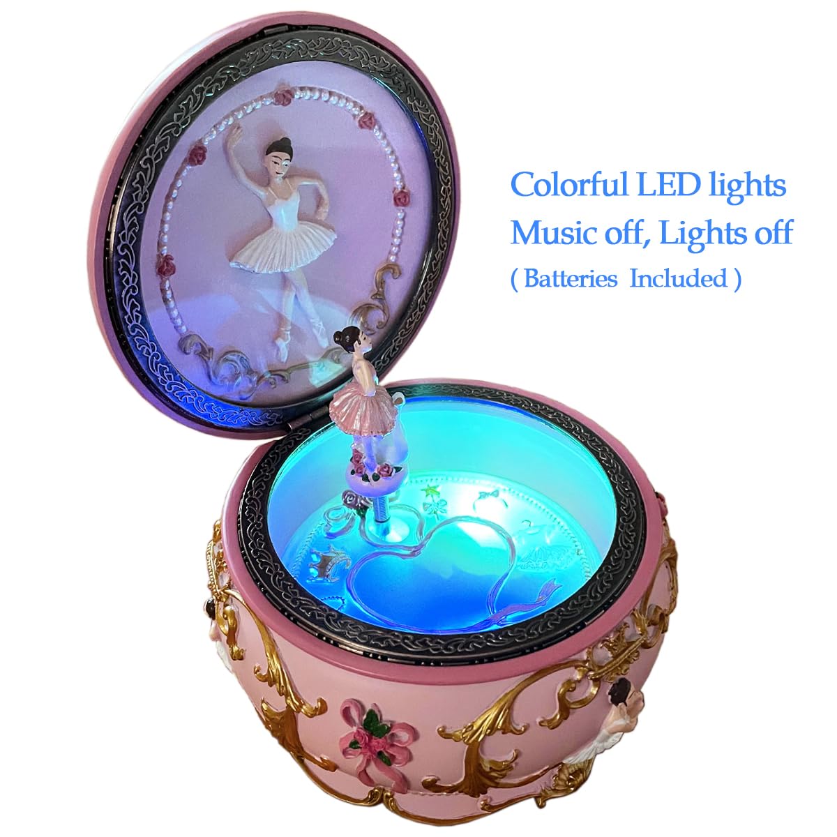 Briskfeel Classical Ballerina Music Box LED lights Twinkling Resin Carved Collectible Mechanical Ballerine Musical Box with Sankyo 18-Note Ballerina Rotates with Music (4# Ballet)