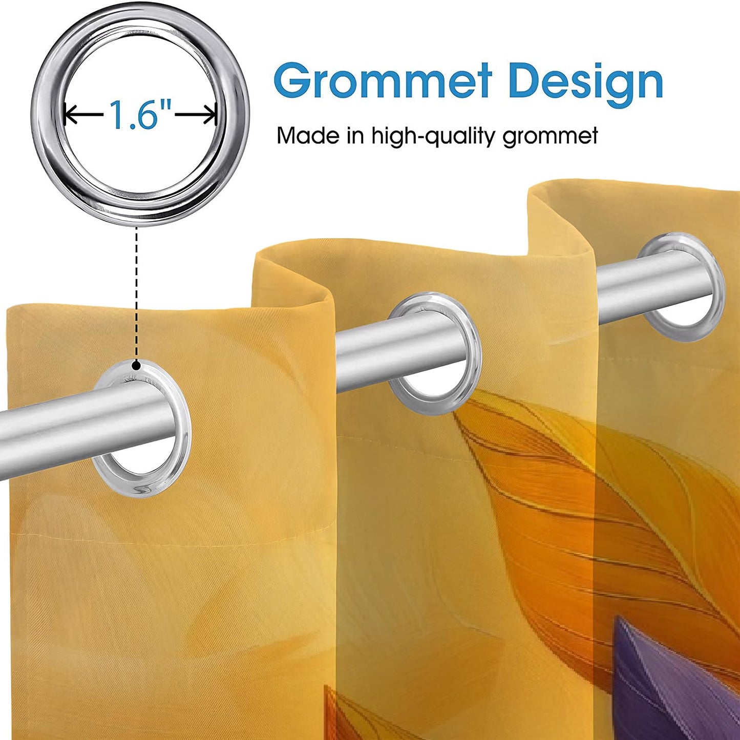 Colorful Plant Leaves Blackout Curtains 2 Panels, Yellow Brown Background 3D Printed Drapes with Grommet Darkening Thermal Insulated Window Draperies for Living Room Bedroom(104" W x 63 "L)