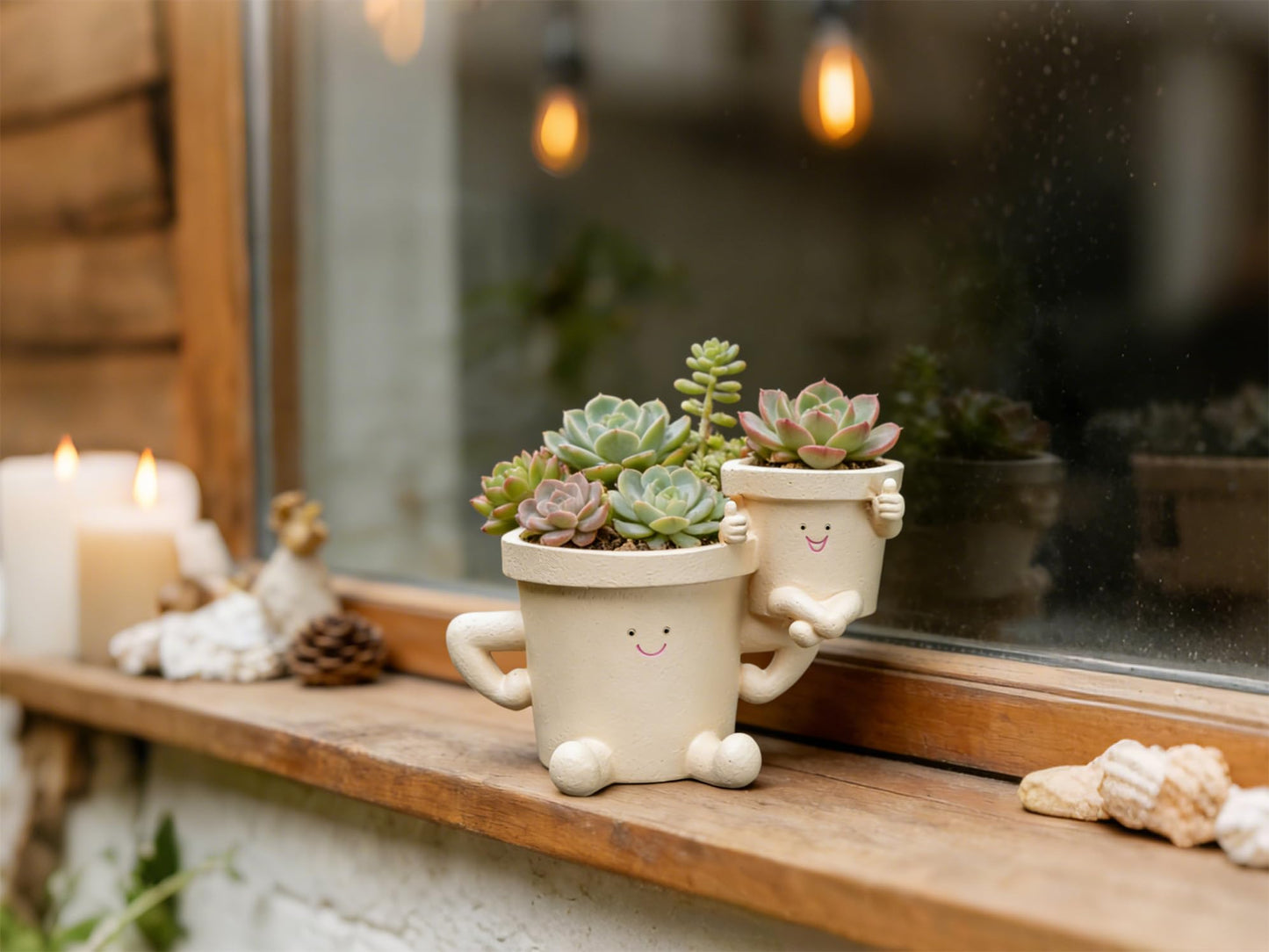 RZOIKZOI Funny Smiley Face Planter with Drainage Hole,Cute Thumbs Up Succulent Pots for Indoor/Outdoor Plants,2-in-1 Unique Novelty Flower Pot, Plant Gifts for Mother's Day, Birthday, Christmas(Khaki)