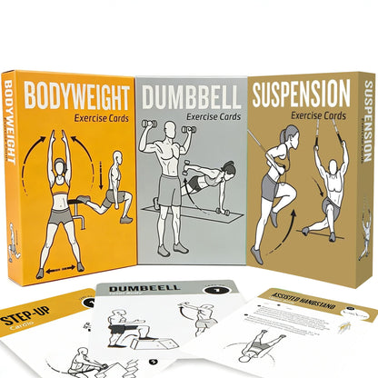 ELAORY Bodyweight & Dumbbell & Suspension1 Workout Cards - 150 Large 5"x3.5" Exercise Cards with 36 Strength Moves, Home & Gym Fitness Cards for Men & Women, Beginner Fitness Guide