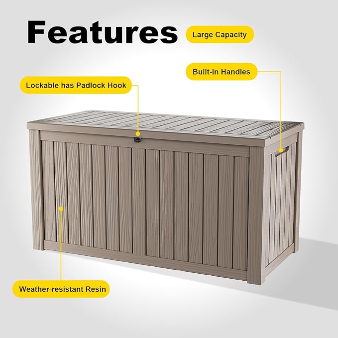 180 Gallon Outdoor Storage Box, Large Resin Deck Box for Patio Furniture Cushion Garden Tools, Waterproof and Lockable Design(Gray)