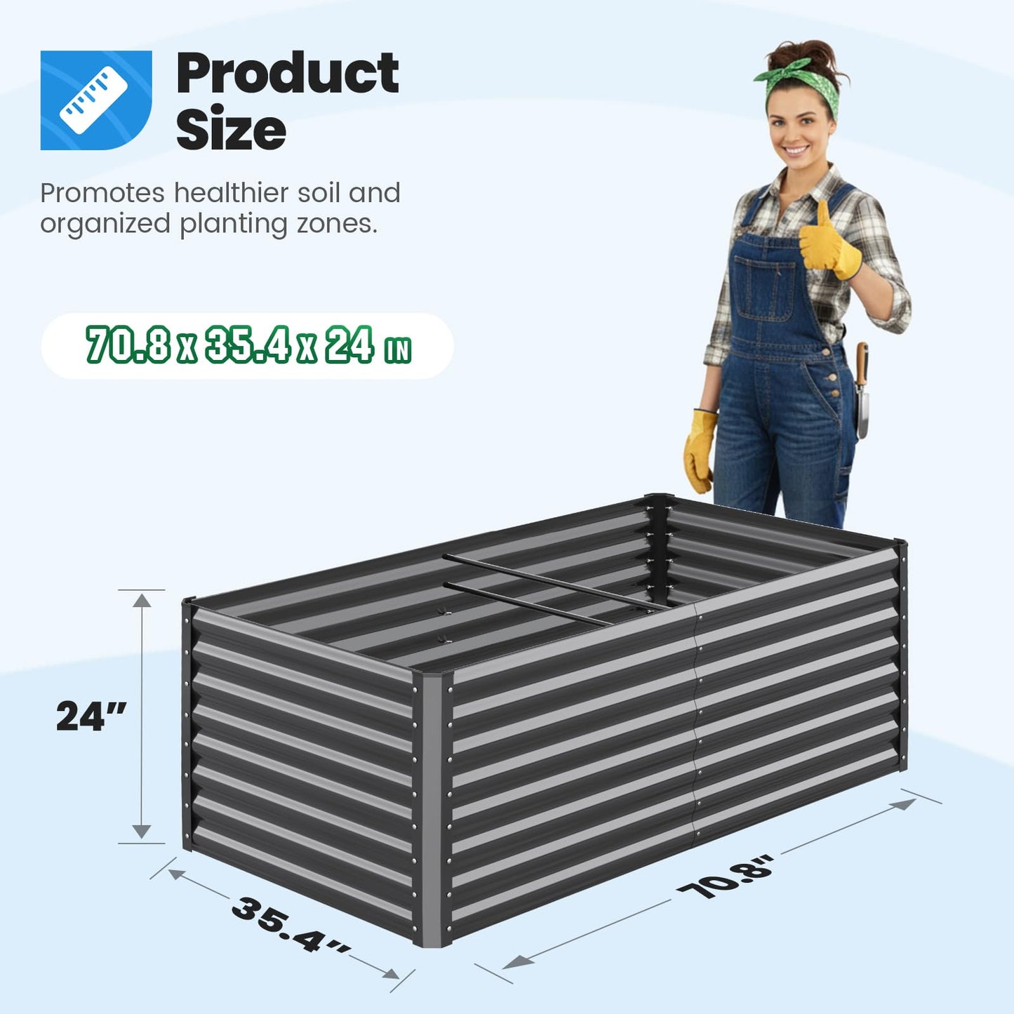 Quictent Galvanized Raised Garden Bed 6x3x2 Ft Metal Planter Box Bottomless for Backyard Outdoor, Include 1 pc Tomato Cage (Dark Gray)
