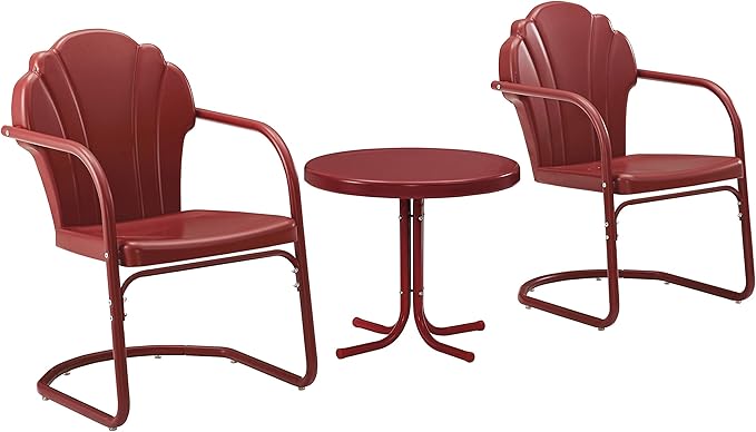 Crosley Furniture Tulip 3-Piece Outdoor Chair and Side Table Set, Retro Metal