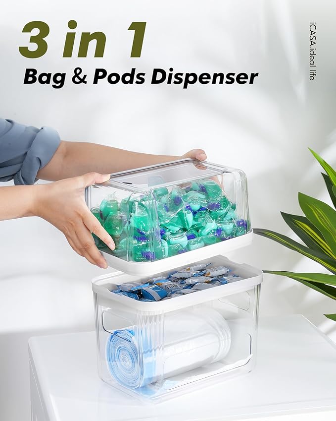 Trash Bag Dispenser Dishwasher Pod Organizer, 3 in 1 Grocery Garbage Bags
