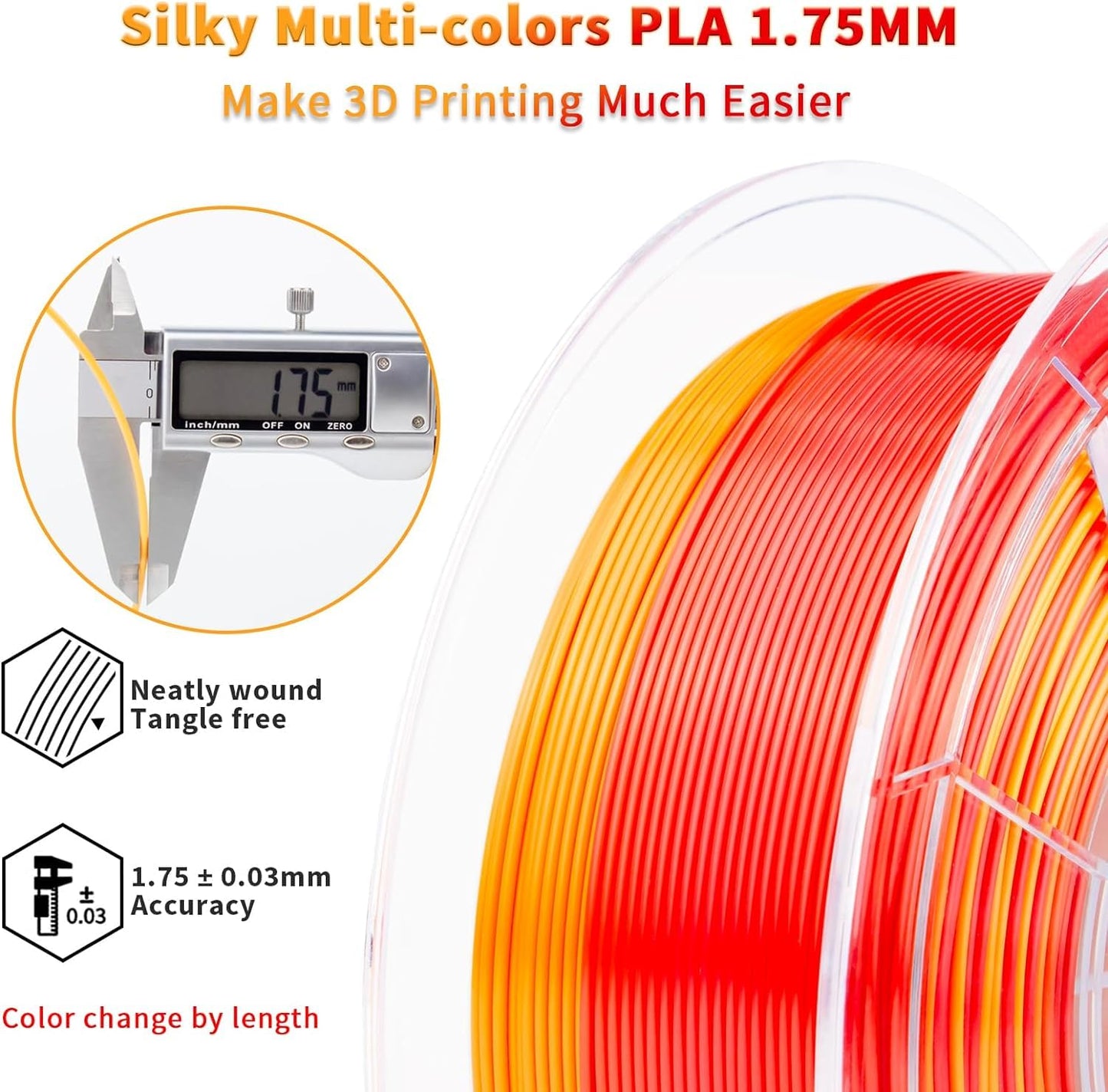 ZIRO Multicolor Silk Filament 1.75mm PLA, Fast Gradient Silky PLA Filament, 1kg/2.2lb Spool, Fit Most 3D Printers, Personality Series - Passionate