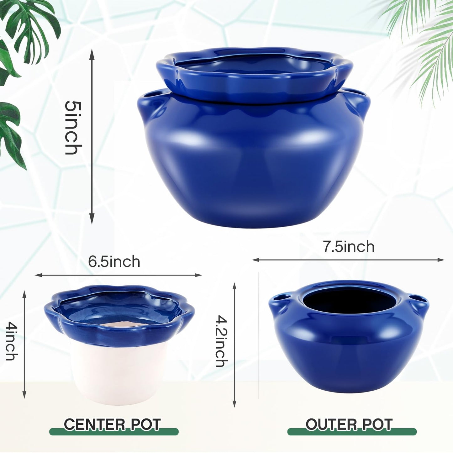 Sunnychicc 2 Sets African Violet Pots 7.5 Inch Self Watering Pot for Indoor Ceramic Self Watering Planter for Flower Lovers Ideal Plant Pot Thriving Flower Maintenance