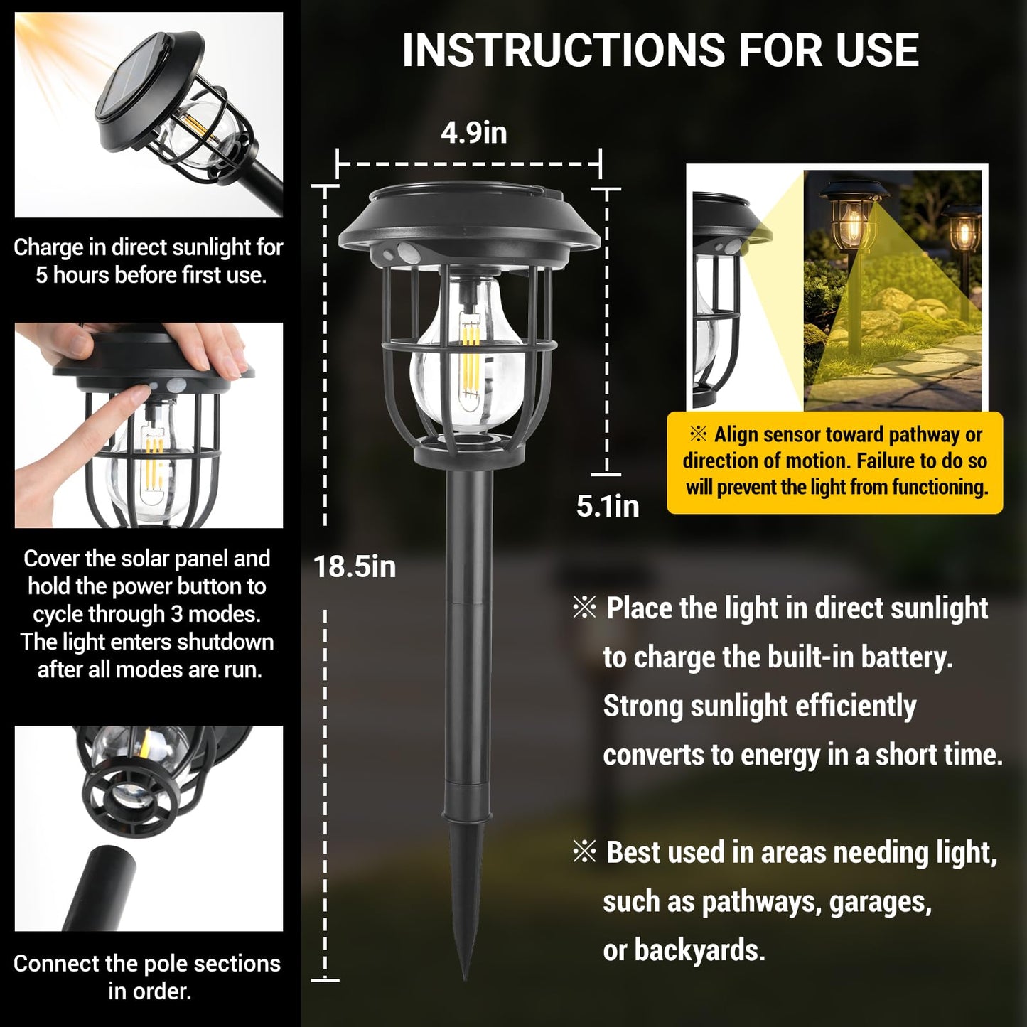 Icnice 8 Pack Solar Pathway Lights with Motion Sensor, 300LM Waterproof Outdoor Solar Lights, 3 Modes Landscape Lighting for Garden Backyard Path Driveway, Wall Mount and Hanging (Warm)