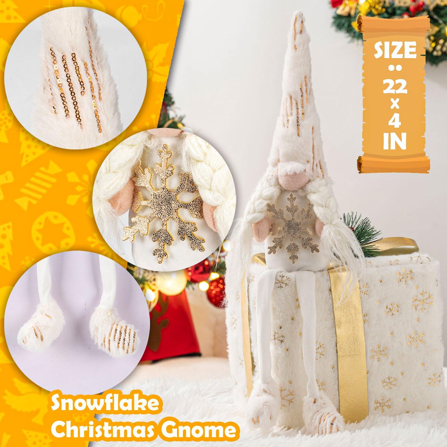 DraMosary Christmas Gnomes Plush Elf Decoration,3PCS Handmade Winter Gnomes Snowflake for Home Office Table Ornament Tiered Tray Party Decor