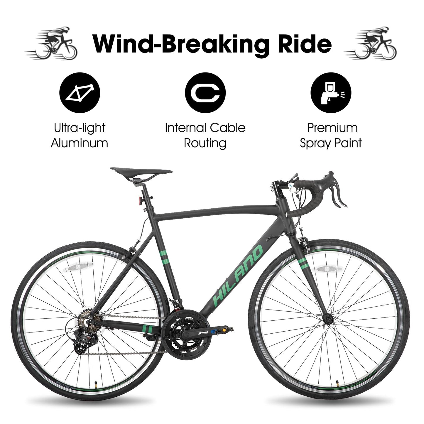 HH HILAND 700c Road Bike 14 Speed, Aluminum Frame Racing Bike, City Commuter Bicycle for Men Women
