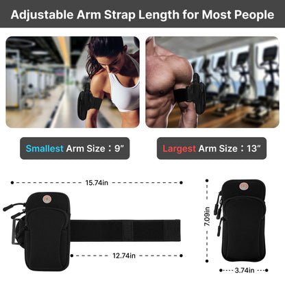 Running Armband, Adjustable Sports Band for Jogging, iPhone Workout Armband, Cell Pouch for Exercise Men Women (Black)