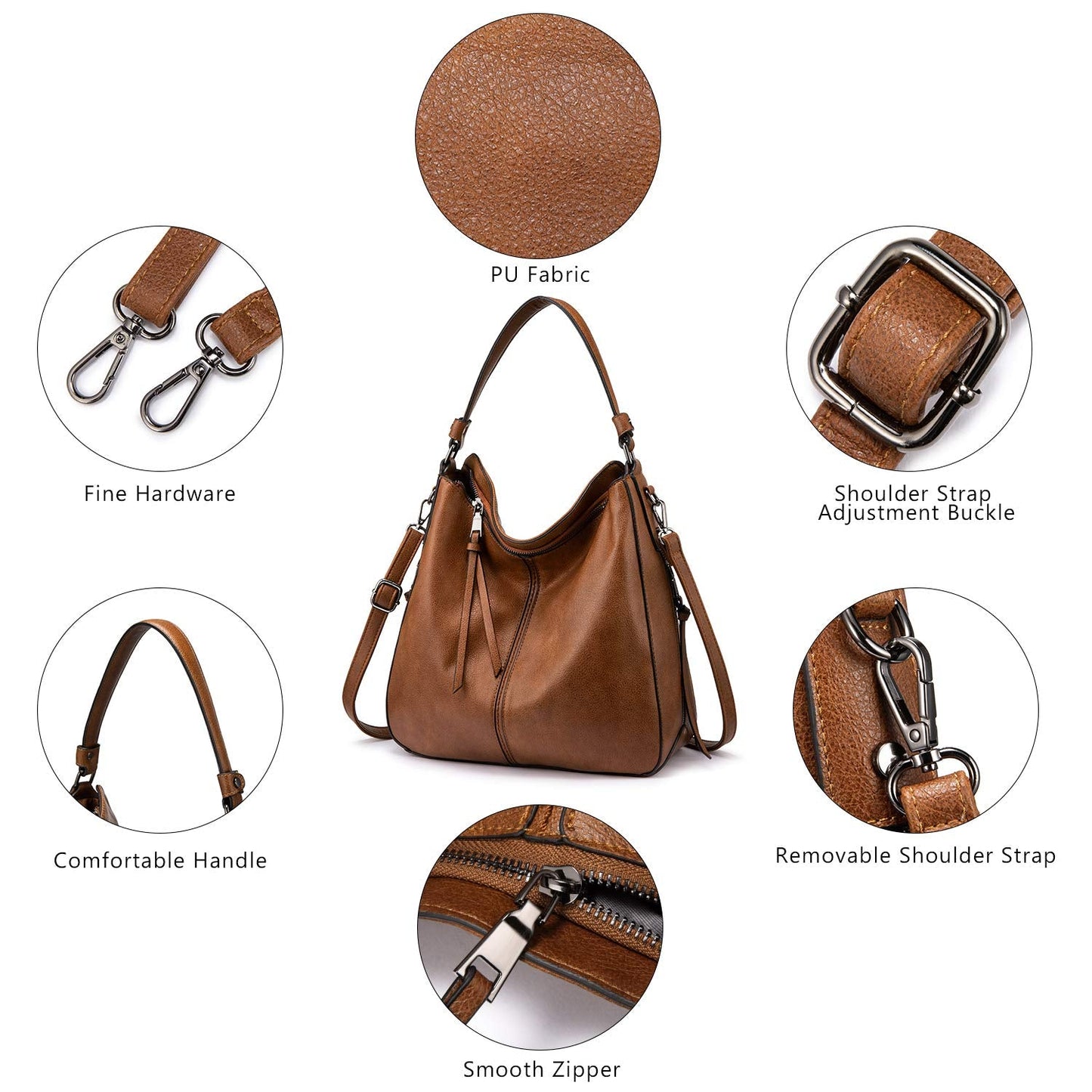 Realer Women Handbags Fashion Hobo Bags Faux Leather Long Strap Shoulder Bag Ladies Large Tote Bag Cross body Bag for Work Business School College Travel Brown