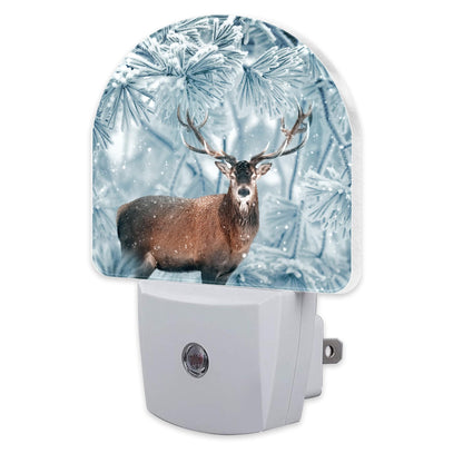 sndheke Red Deer in Winter Forest Night Light Plug into Wall, Beautiful Christmas Scenery Dusk to Dawn Night Light Plug in,0.5w Energy Saving Sleep Friendly NightLight for Kids Boys Girls Home Decor